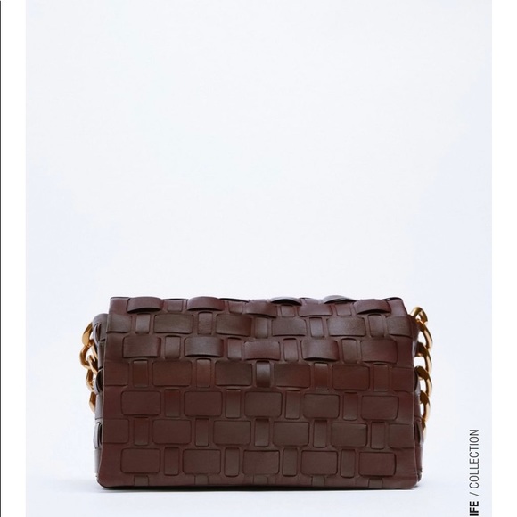 Zara Handbags - Zara woven leather bag, burgundy red, shoulder bag with chain strap.